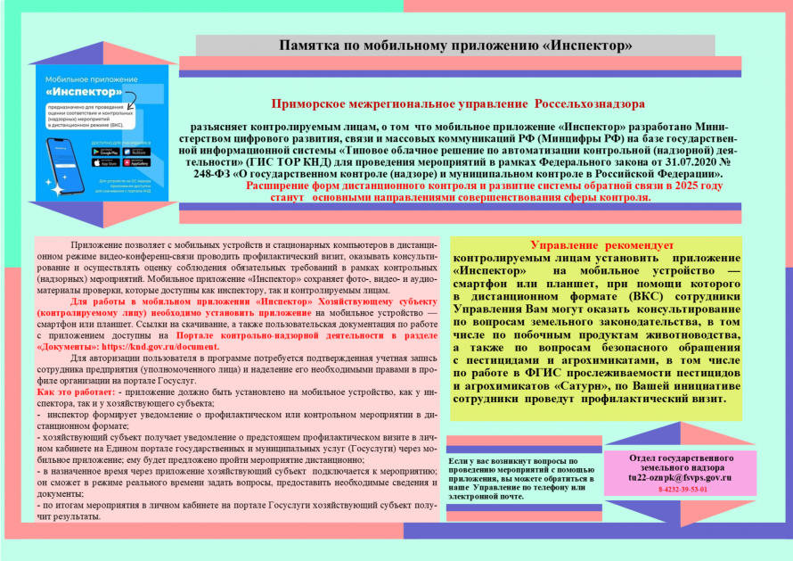 Памятка по мобильному приложению «Инспектор»