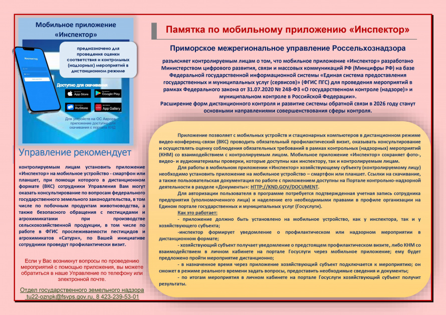 Памятка по мобильному приложению «Инспектор»